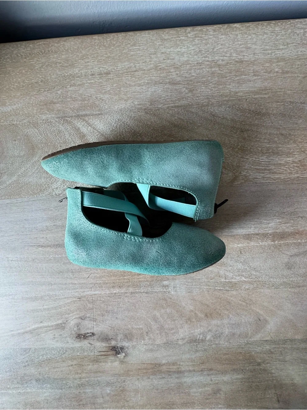 Monkey Feet Mint Green Glitter Ballet Flats with Elastic Cross Straps